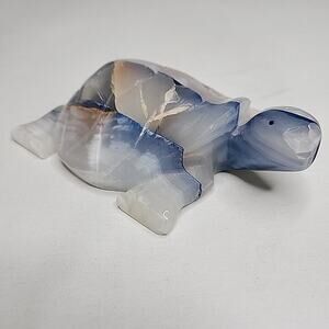 Pieced Carved Stone Turtle Paperweight 6.25in x 4.5in x 2in Blue Brown White